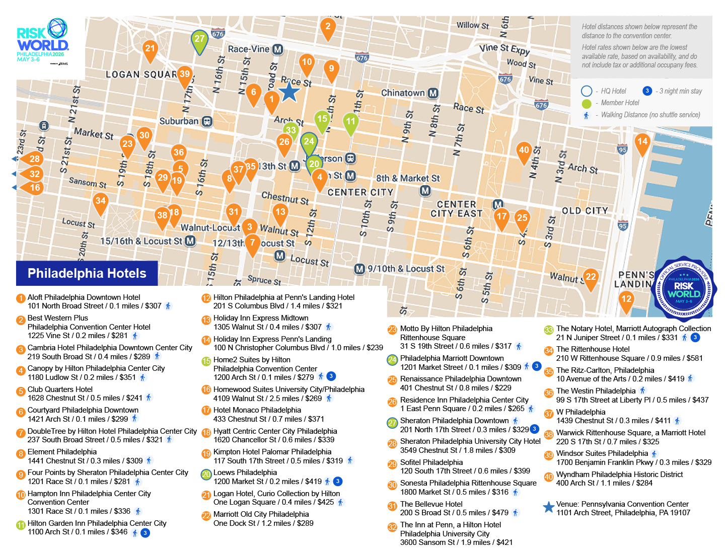 Philadelphia hotel map