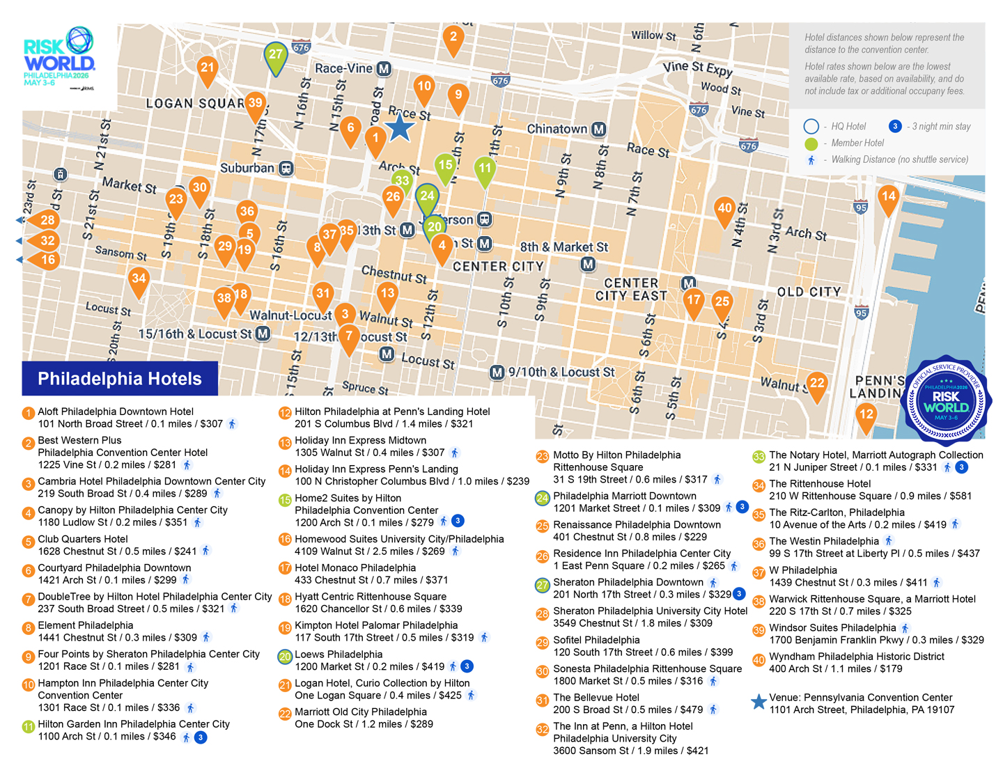 Philadelphia hotel map